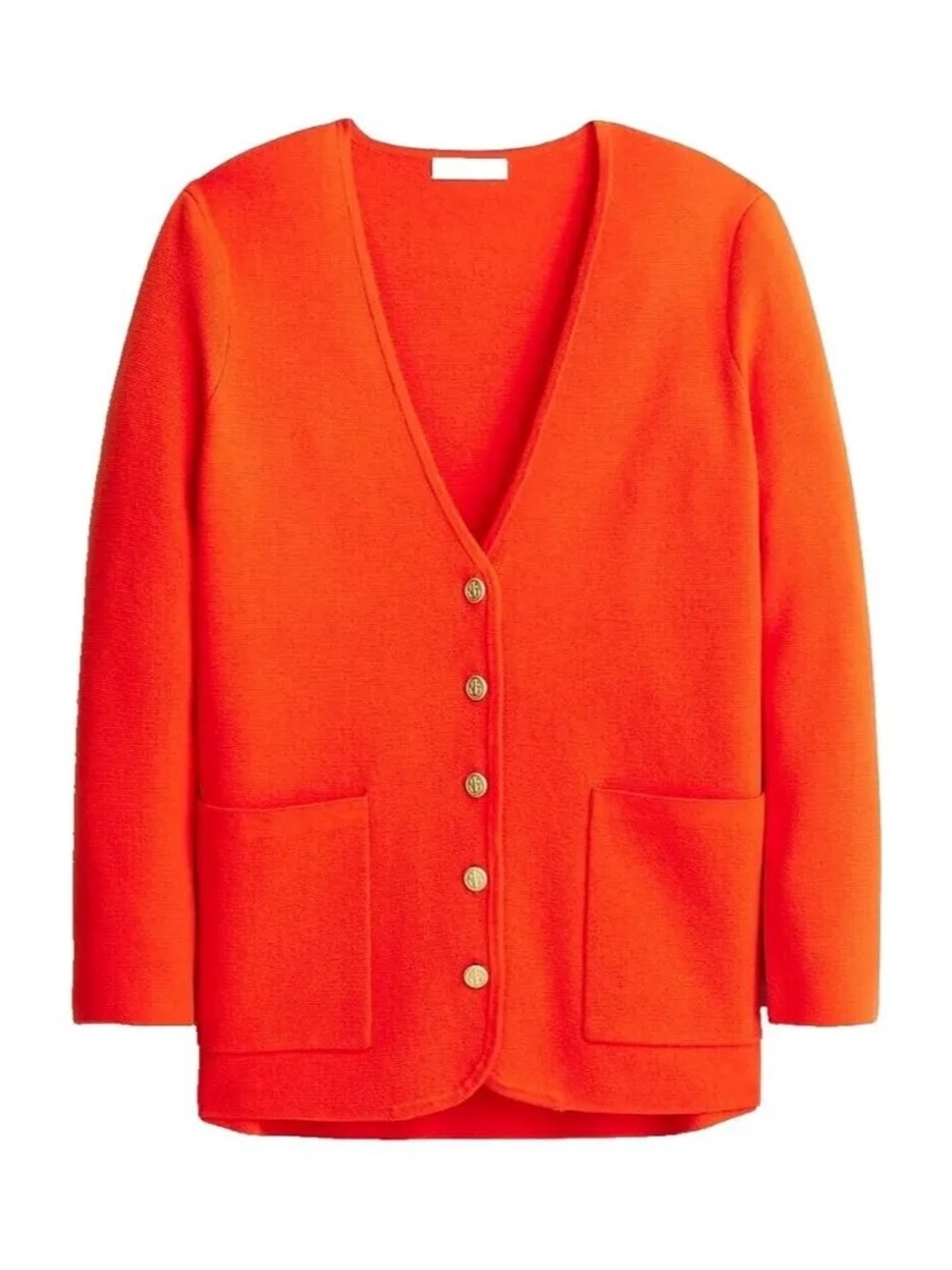 J. Crew Giselle V-Neck Sweater-Blazer in Orange, Gold Buttons Cardigan XL